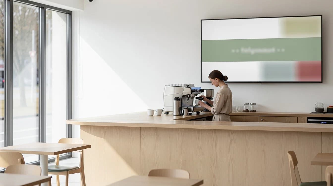 Café — ein Bildschirm mit einem Aushang, veröffentlicht mit cosy-vip