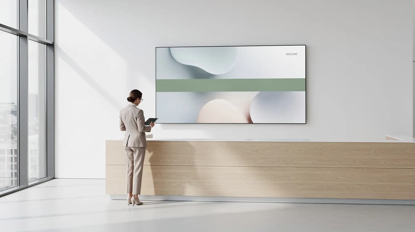 Empfang — ein Bildschirm mit einem Aushang, veröffentlicht mit cosy-vip